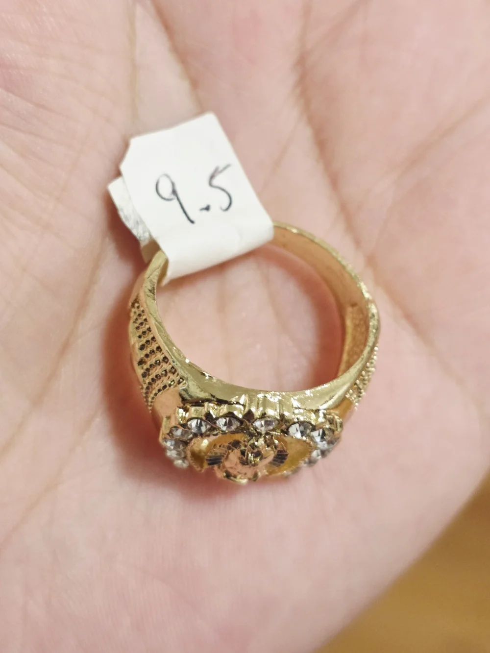 Gold-Tone Virgin Mary Ring with Clear Crystal Accents